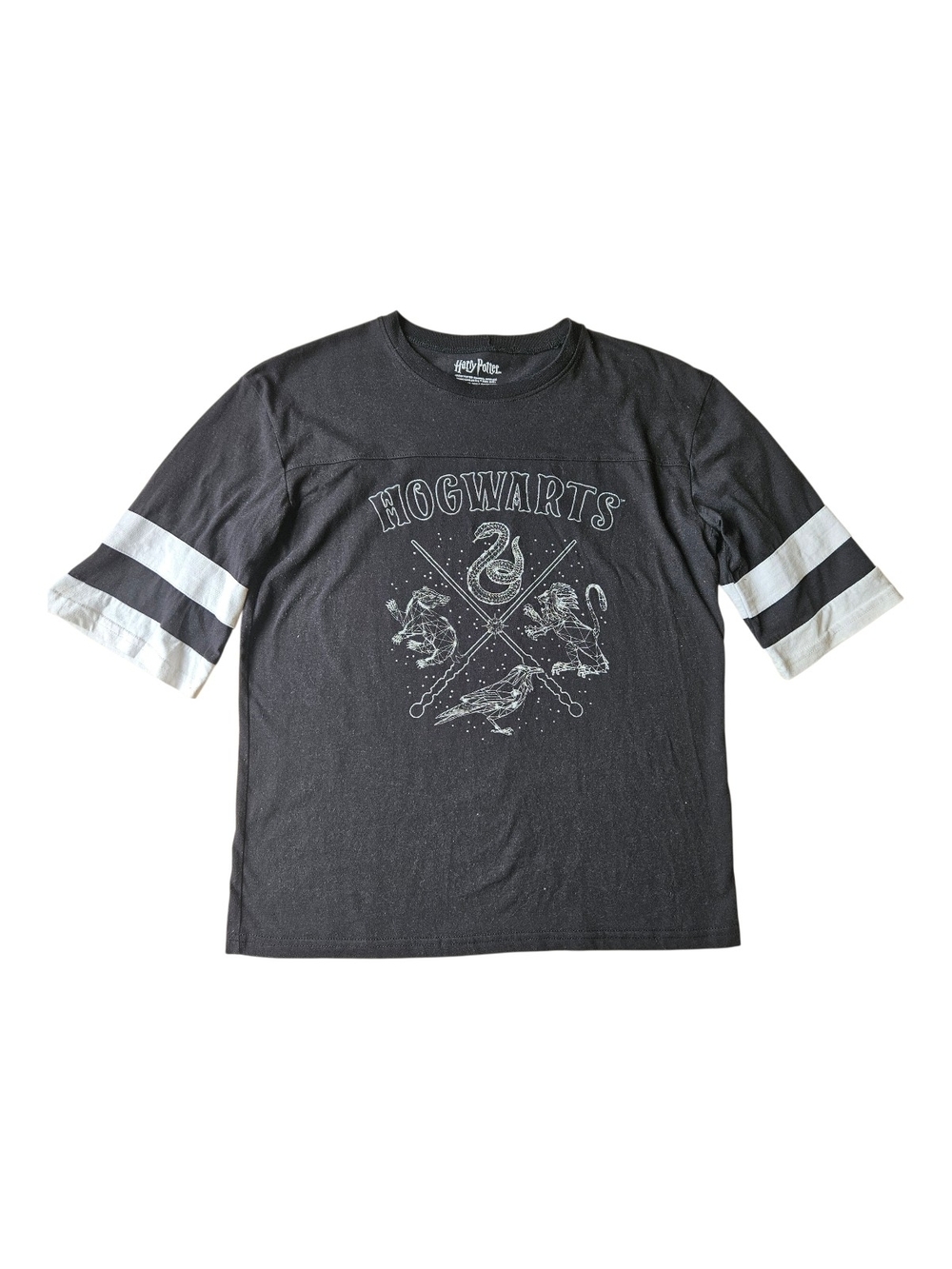Harry Potter Cotton-Blend Black Tee with White Hogwarts Print